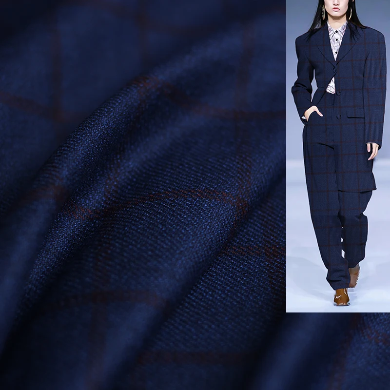 Wool Blanket Herringbone - Redraspberry Blue Plaid Worsted Wollen Wool