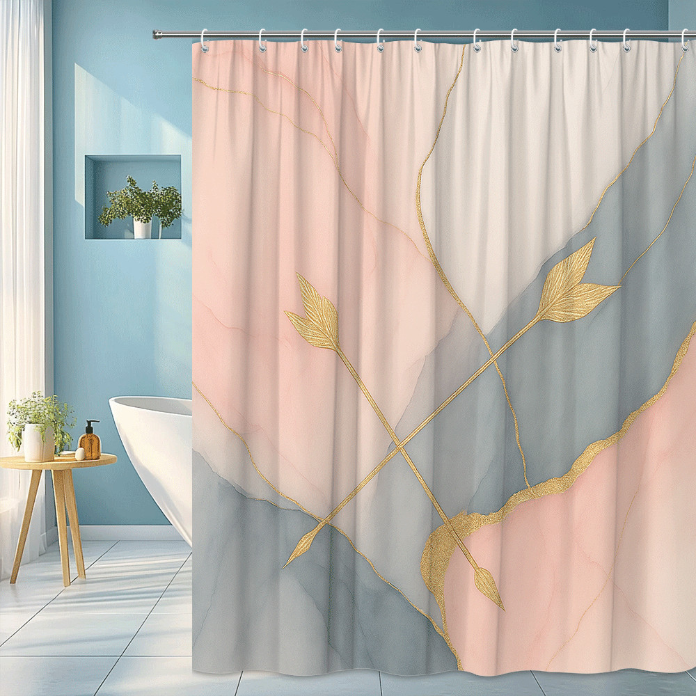Home Textiles Luxury Curtains - Modern Gold Abstract Leaf Print Shower
