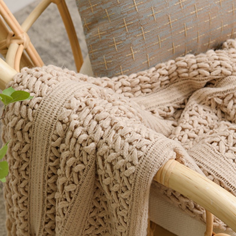 Nordic Crocheted Khaki Blanket - Wool Blanket Herringbone ulasan dan harga